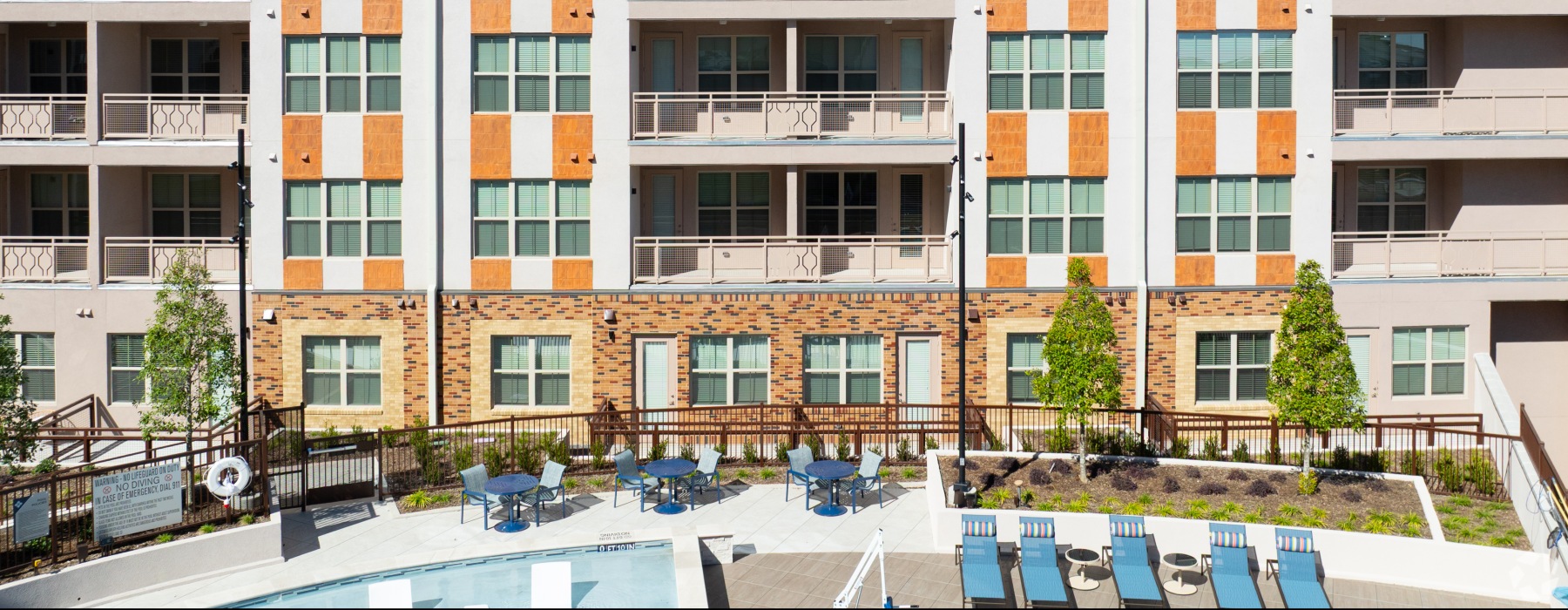 Pool deck at The Harden Senior Apartments Fort Worth